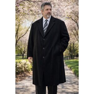 Mens Cashmere Blend Overcoat Black Wool Topcoat Classic Winter Coat 3XL 4XL